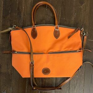 Dooney & Bourke Orange Tote with Brown Leather Handles
